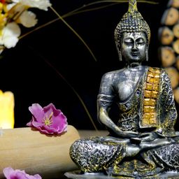 GW CREATIONS Grey & Gold Toned Buddha Idol Showpiece-image-40
