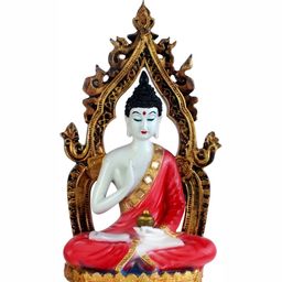 GW CREATIONS White & Red Buddha Marble Medium Figurine Showpiece-image-46