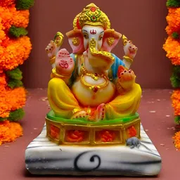 SANKALAN CREATIONS Gold-Toned & Blue Ganesha Idol Religious Showpiece-image-90