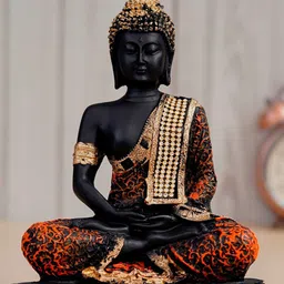 eCraftIndia Orange Meditating Buddha Decorative Showpieces-50