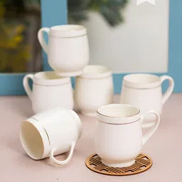 JCPL White 6 Pieces Ceramic Glossy Cups 150 ml Each-image-31