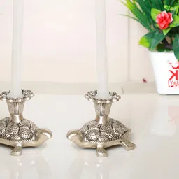 Kridaykraft Silver-Toned 2 Pieces Tortoise Candle Holder Showpiece-image-30