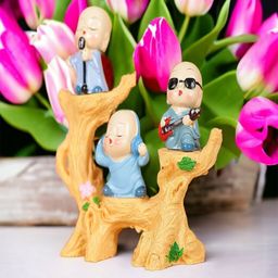 CHOCOZONE Blue Yellow 3 Pieces Singing Buddha Monks Showpiece-image-19