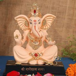 Perpetual Beige Gold-Plated Ganesha Idol Ganpati Statue For Home Decore Showpiece-image-101