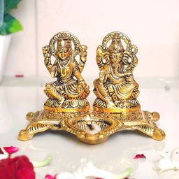 Kridaykraft Gold-Toned Metal Small Laxmi Ganesha Idol Showpiece-image-11