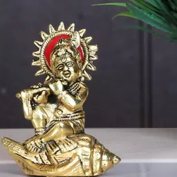 Kridaykraft Gold Toned Lord Krishna Religious Idol Showpiece-image-16