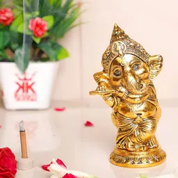 Kridaykraft Gold-Toned Bansuri Ganesh Showpiece-image-77