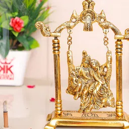 Kridaykraft Gold-Toned Metal Small Radha Krishna Jhula Showpiece-image-79