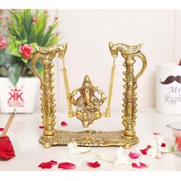 Kridaykraft Gold-Toned Metal Small Ganesha On Swing Jhula Idol Showpiece-image-69