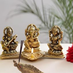 Kridaykraft Gold-Toned Laxmi Ganesha Saraswati Showpiece-image-67