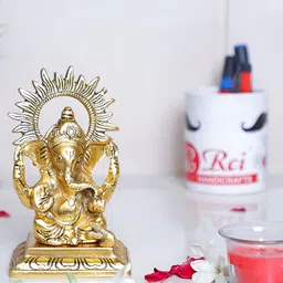 Kridaykraft Gold-Toned Metal Small Ganesha ji Murti Showpiece-image-52