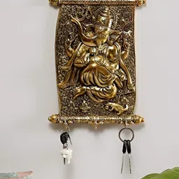 Kridaykraft Gold-Toned Textured Metal 3 Hooks Key Holder-picture-20