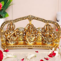 Kridaykraft Gold-Toned Laxmi Ganesha Saraswati Showpiece-image-7