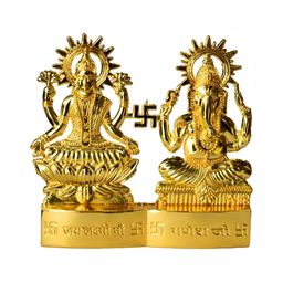 Navyaksh Gold toned Laxmi Ganesh Showpiece image 1