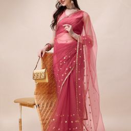 Sangria Bandhani Embroidered Sequinned Net Sarees-20