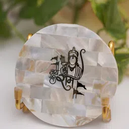 HOMEARTE Off White Jai Shri Ram Mother of Pearl with Metal Holder Religious Idol Showpiece-image-33