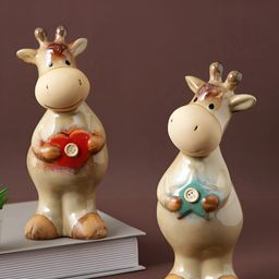 Aura Beige 2 Pieces Cow Figurine Showpiece-image-24