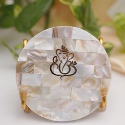 HOMEARTE Off White Ganesha Mother of Pearl with Metal Holder Religious Idol Showpiece-image-26