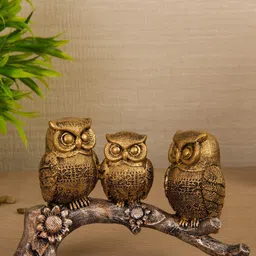 TIED RIBBONS Metallic-Toned Owl On Tree Showpiece-image-25