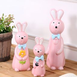 Aura Pink 3 Pieces Rabbit Family Figurine Showpiece-image-37
