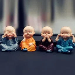TIED RIBBONS Set of 4 Handcrafted Small Monk Buddha Idol Statue Showpiece-0