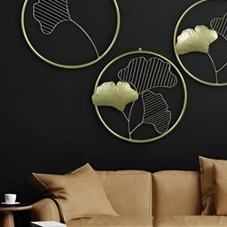 CraftVatika Yellow & Black Textured Leaf Design Wall Hangings-picture-20