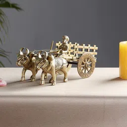 Two Moustaches Yellow Textured Bullock Cart Figurine Showpiece-image-74
