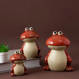 Aura Red & Beige 3 Pcs Ceramic Frog Family Showpiece-image-59