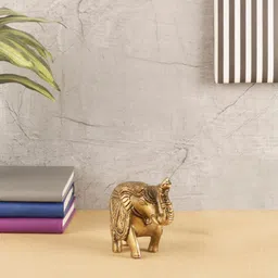 Two Moustaches Beige Metal Maharaja Elephant Showpiece-image-6