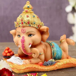 TIED RIBBONS Nude-Coloured & Blue Polyresin Handcrafted Lord Ganesha Showpiece-image-38
