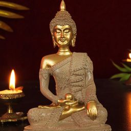 TIED RIBBONS Gold Toned Decorative Meditating Buddha Idol Statue Showpiece-40