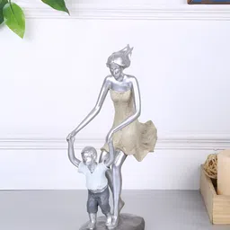 Aura Silver-Toned Cheerful Mother And Me Statue Figurine Showpiece-6