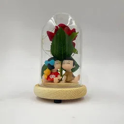 CraftVatika Red & Brown Small Figurine Wooden Romantic Miniature Showpiece-26