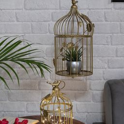 Homesake Set Of 2 Gold-Toned Iron Decorative Golden Bird Cage with Hanging Chain-image-92