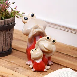 Aura Red & White 3 Pcs Gleaming Eyes White Ceramic Frogs Idol Showpieces-image-9