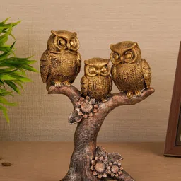 TIED RIBBONS Gold-Toned & Brown 3 Owls On Tree Statue Showpiece-image-47