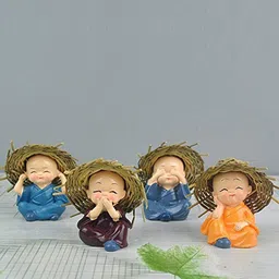 TIED RIBBONS Set Of 4 Handcrafted Monk Buddha Showpiece-1
