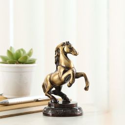 Two Moustaches Brown Textured Brass Uplifted Legs Horse Figurine Showpiece-picture-18
