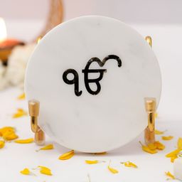 HOMEARTE White Ik Onkar Marble with Metal Holder Religious Idol Showpiece-image-24