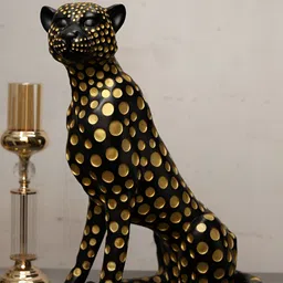SMOKEY COCKTAIL Black & Gold-Toned Fortune Leopard Figurine Birds And Animals Showpiece-image-27