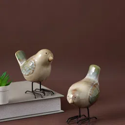 Aura Green & Brown 2 Pcs Ceramic Birds Showpieces-12