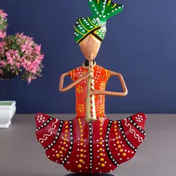 Golden Peacock Orange & Red Handcrafted Pagdi Musicians Showpiece-image-8