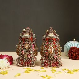 Aapno Rajasthan 2 Pcs Golden & Red Embellished Laxmi & Ganesha Idol Showpieces-image-59