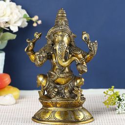 CraftVatika Brown Ganesh Brass Idol Showpieces-image-48
