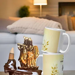 bettergiftflowers Orange-Coloured & Yellow 3 Pcs Radha Krishna Smoke Fountain With Mugs-picture-50