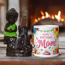 bettergiftflowers White & Black 2 Pieces Printed Buddha Smoke Fountain & Mug-picture-43