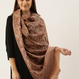 Pashmoda Women Beige & Brown Embroidered Woolen Shawl-picture-56