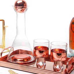 melbify Rose Gold Glass 1000 ml Decanter with 300 ml Glass (2 Pcs)-picture-38