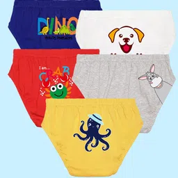NUSYL Boys Pack Of 5 Printed Basic Cotton Briefs-7