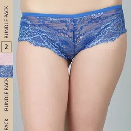 N-Gal Women Blue & Pink Pack Of 2 Floral Lace Hipster Briefs-image-39